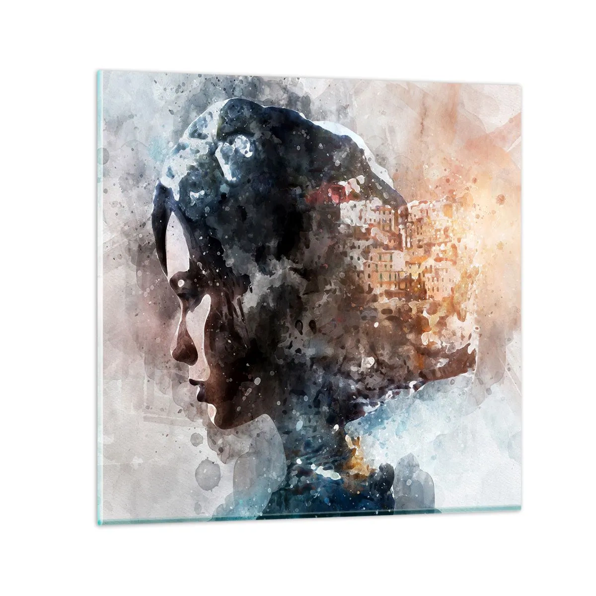 Quadro em vidro - Uma história sobre uma menina e uma cidade ao fundo - 70x70 cm