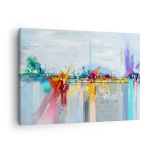 Quadro em tela - Paisagem abstrata com detalhes coloridos - 70x50cm - Ponte da alegria sobre o rio da vida - Decoração de parede moderna para a sala de estar e quarto ARTTOR