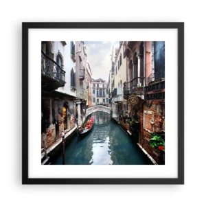 Pôster com moldura preta - Paisagem veneziana com gôndola e ponte - 40x40 cm