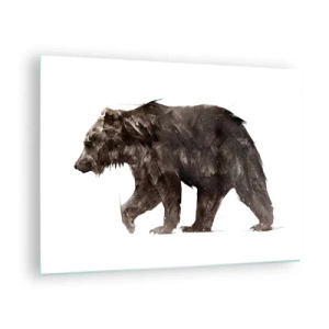Quadro em vidro - Uma representação artística de um urso marrom em tons de marrom e preto. - 70x50cm - Eu sempre uso couro de verdade! - Decoração de parede moderna para a sala de estar e quarto ARTTOR