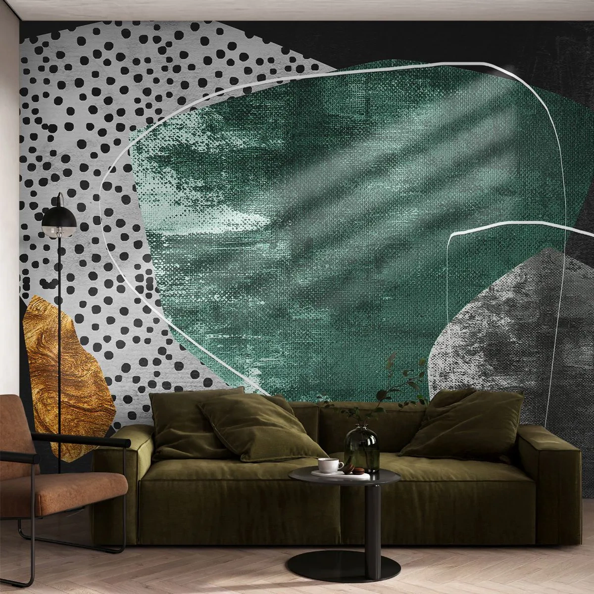 Papel de Parede Premium Canvas - Abstração colorida com folha de ouro - Abstração, Textura, Colagem - 500x350 cm