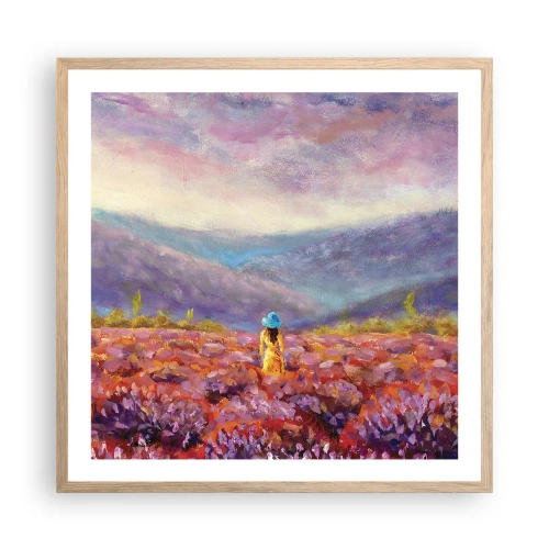 Pôster com moldura de carvalho claro - No mundo da lavanda - 60x60 cm