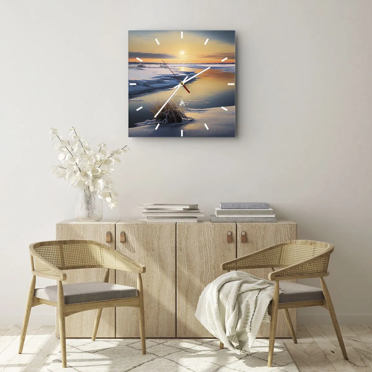 Relógio de parede - Relógio em vidro - Pôr do sol de inverno - 30x30 cm