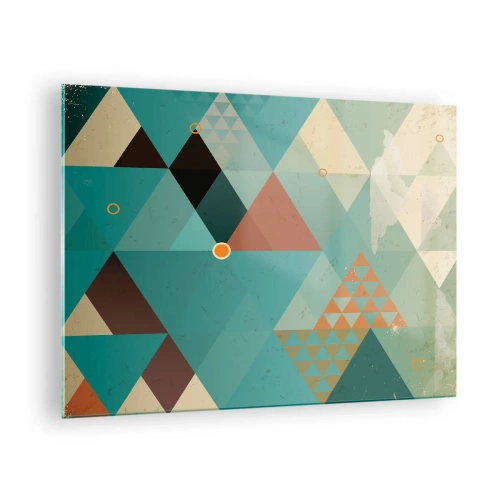 Quadro em vidro - Geometria em tons de turquesa e marrom com triângulos - 70x50cm - A unidade de muitos, os muitos da unidade - Decoração de parede moderna para a sala de estar e quarto ARTTOR