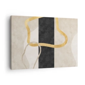 Quadro em tela - Um design minimalista com formas circulares em dourado e preto. - 70x50cm - Formas em loop - Decoração de parede moderna para a sala de estar e quarto ARTTOR