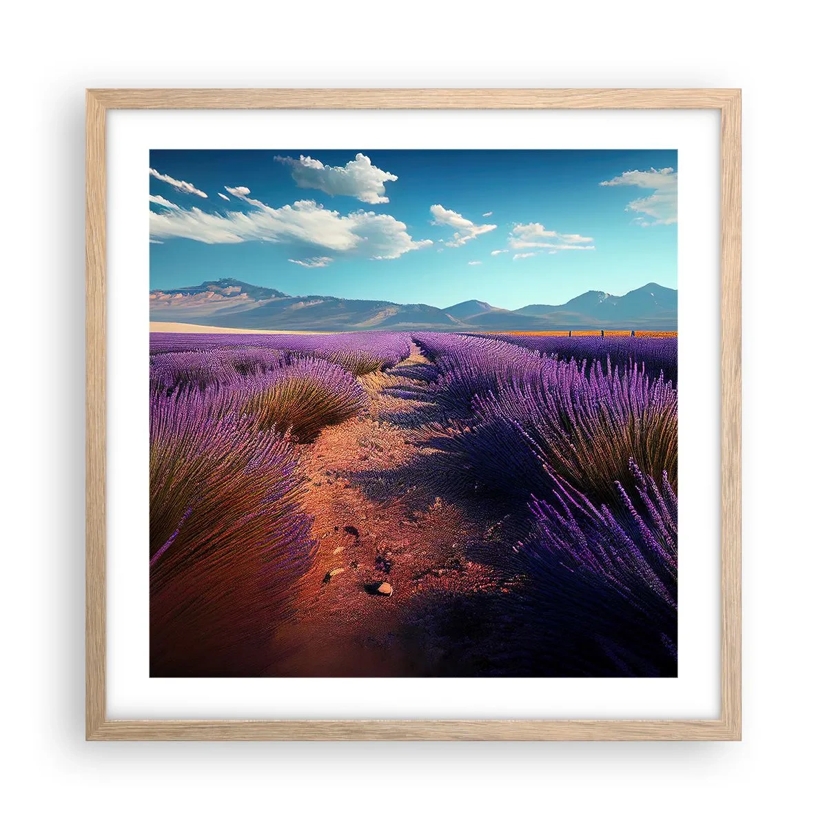 Pôster com moldura de carvalho claro - Campos perfumados - 50x50 cm