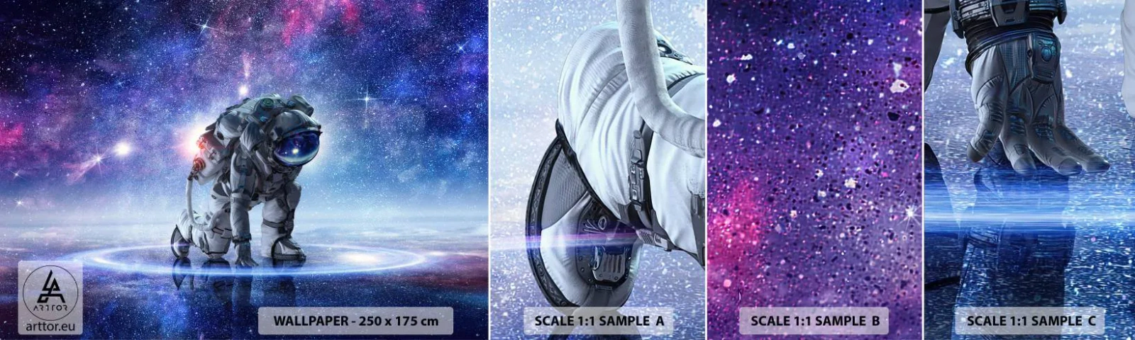 Amostra de Papel de Parede Standard Eco - Céu estrelado acima de mim - Cosmonauta, Cosmos, Astronauta - 100x30 cm