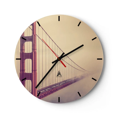 Relógio de parede - Relógio em vidro - A Ponte Golden Gate ao fundo com neblina - 30x30cm - Entre o céu e a terra - Decoração de parede moderna para a sala de estar, cozinha e quarto ARTTOR