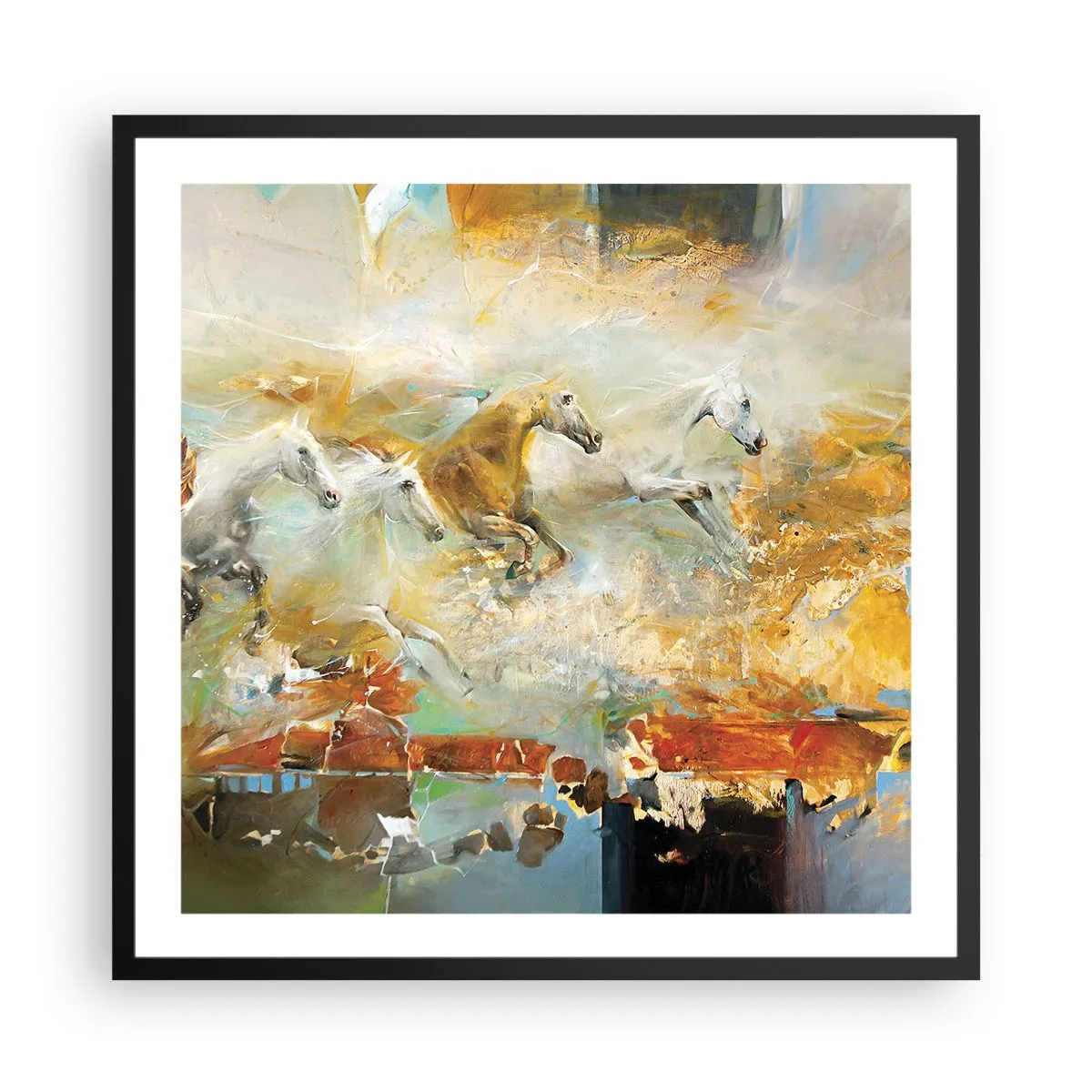 Pôster com moldura preta - A galope através da luz - 60x60 cm