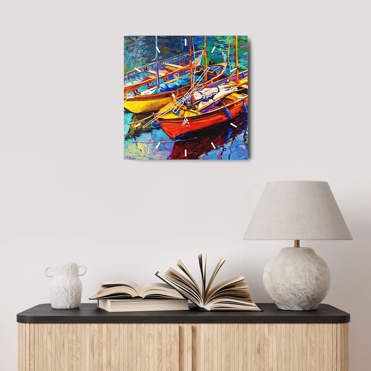 Relógio de parede - Relógio em vidro - Em águas espessas pelas cores - 30x30 cm