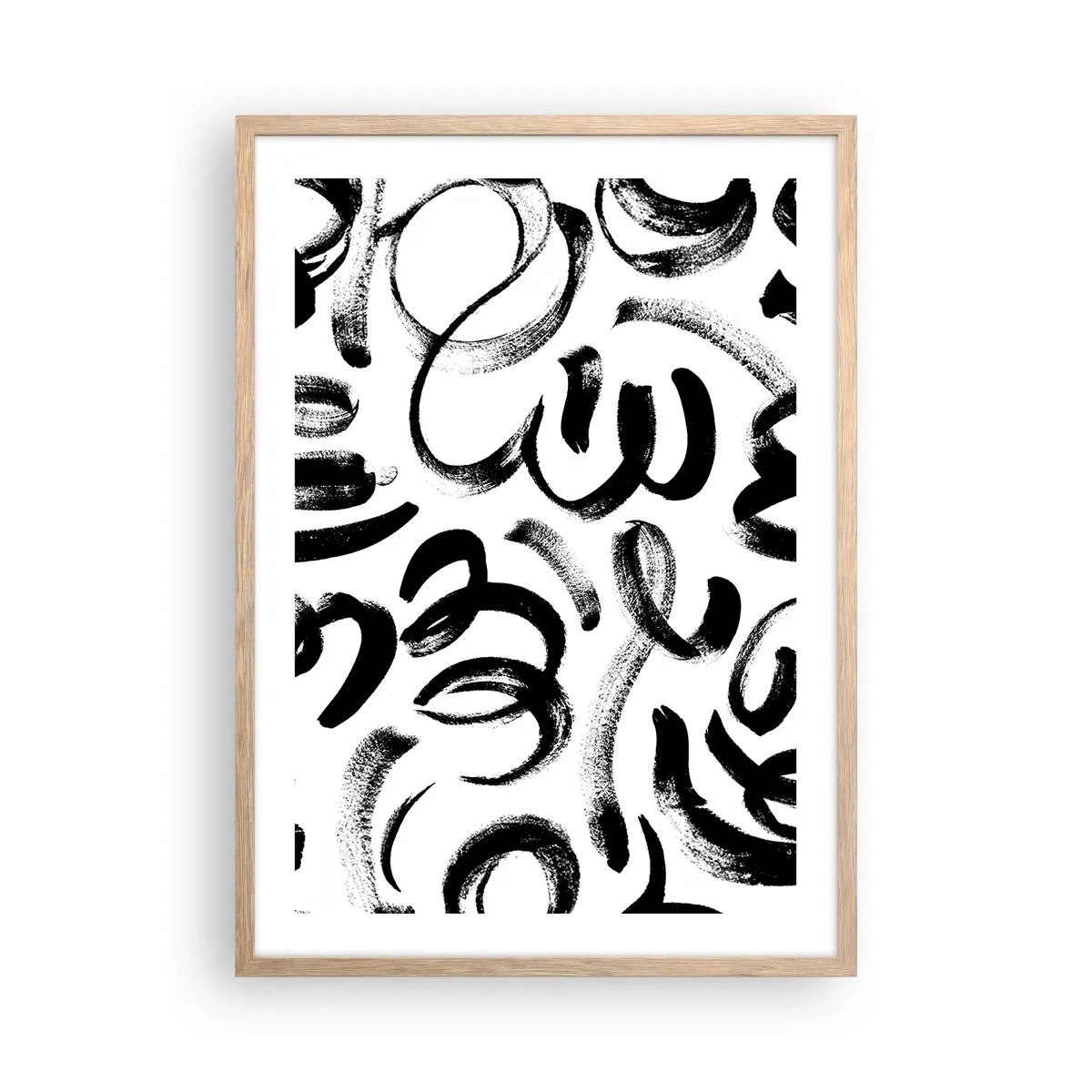 Pôster com moldura de carvalho claro - Preto sobre branco - 50x70 cm