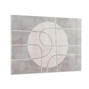 Quadro em vidro - Linhas e círculos bege criando uma composição geométrica - 70x50cm - Circular e direto - Decoração de parede moderna para a sala de estar e quarto ARTTOR