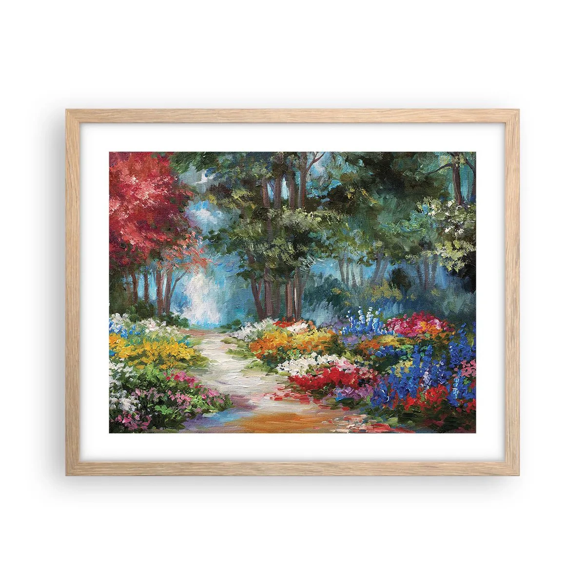 Pôster com moldura de carvalho claro - Jardim florestal, floresta florida - 50x40 cm