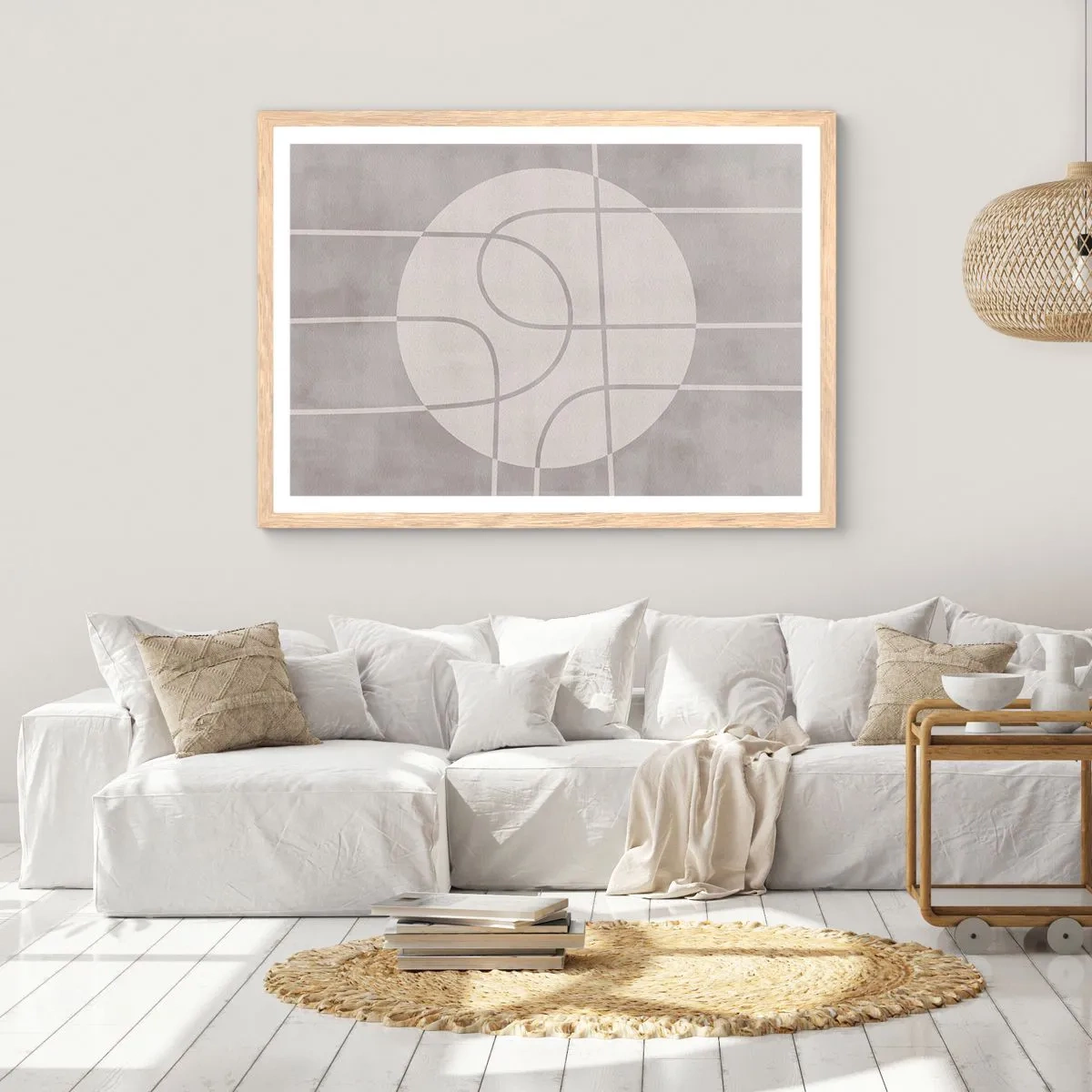 Pôster com moldura de carvalho claro - Circular e direto - 100x70 cm