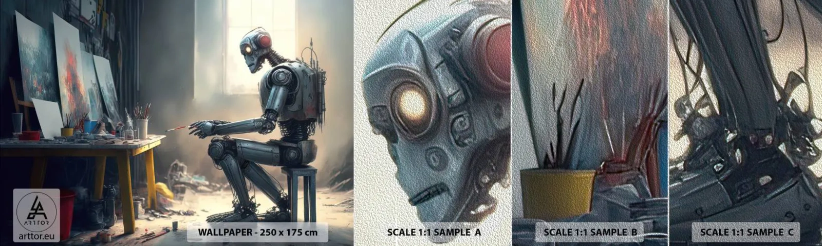 Amostra de papel de parede Premium Sand - O ato de criação - Pedaço, Pintura, Robô - 100x30 cm