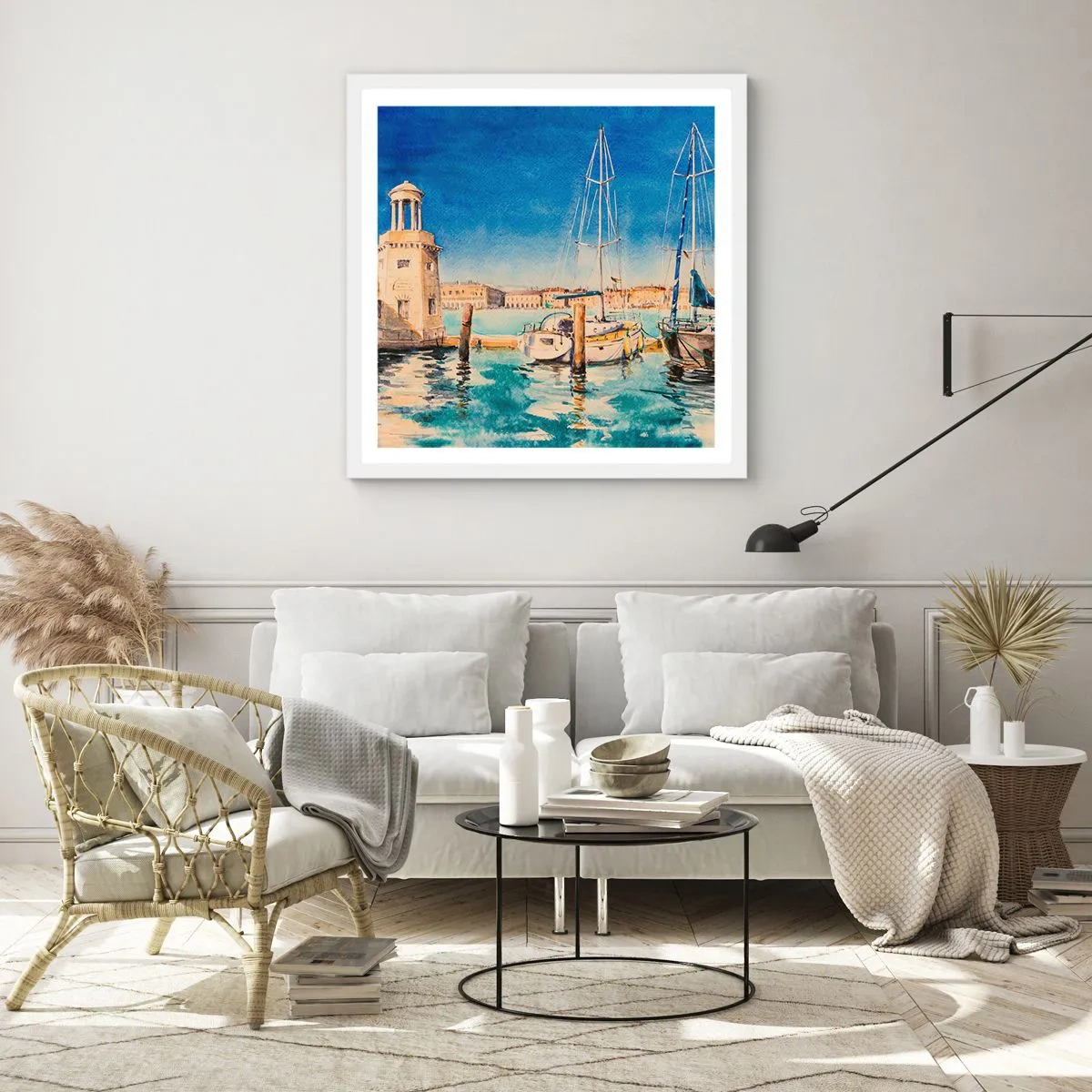 Pôster em moldura branca - Lagoa ensolarada - 60x60 cm