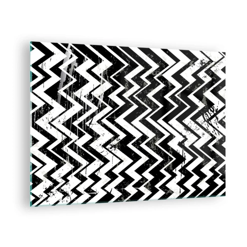 Quadro em vidro - Um padrão em ziguezague preto e branco com composição e textura dinâmicas. - 70x50cm - Zig-branco, zag-preto - Decoração de parede moderna para a sala de estar e quarto ARTTOR