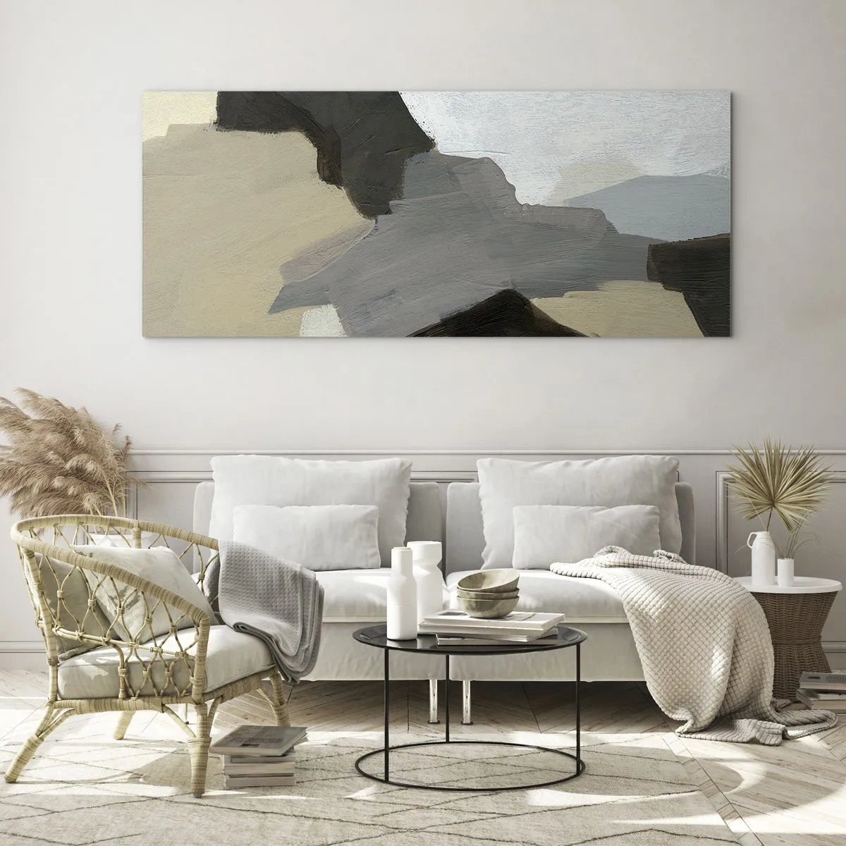 Quadro em vidro - Abstração: a encruzilhada do cinza - 90x30 cm