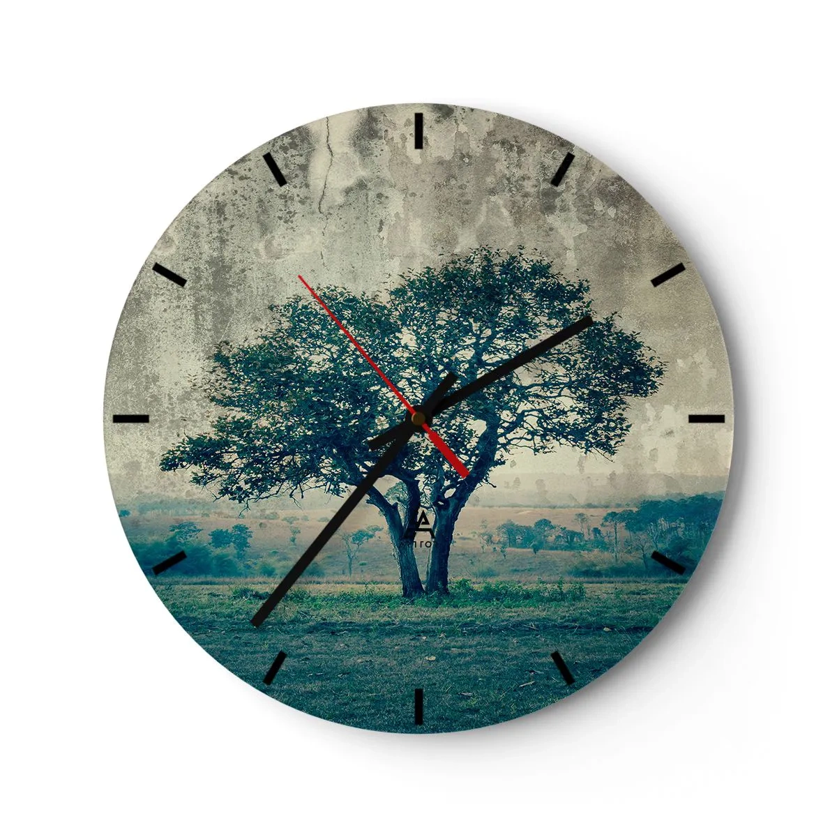 Relógio de parede - Relógio em vidro - Uma árvore solitária contra uma paisagem azul - 30x30cm - Uma macieira num prado azul? - Decoração de parede moderna para a sala de estar, cozinha e quarto ARTTOR