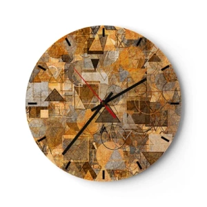 Relógio de parede - Relógio em vidro - Padrão geométrico abstrato em tons de dourado e marrom - 30x30cm - O mundo em forma - Decoração de parede moderna para a sala de estar, cozinha e quarto ARTTOR