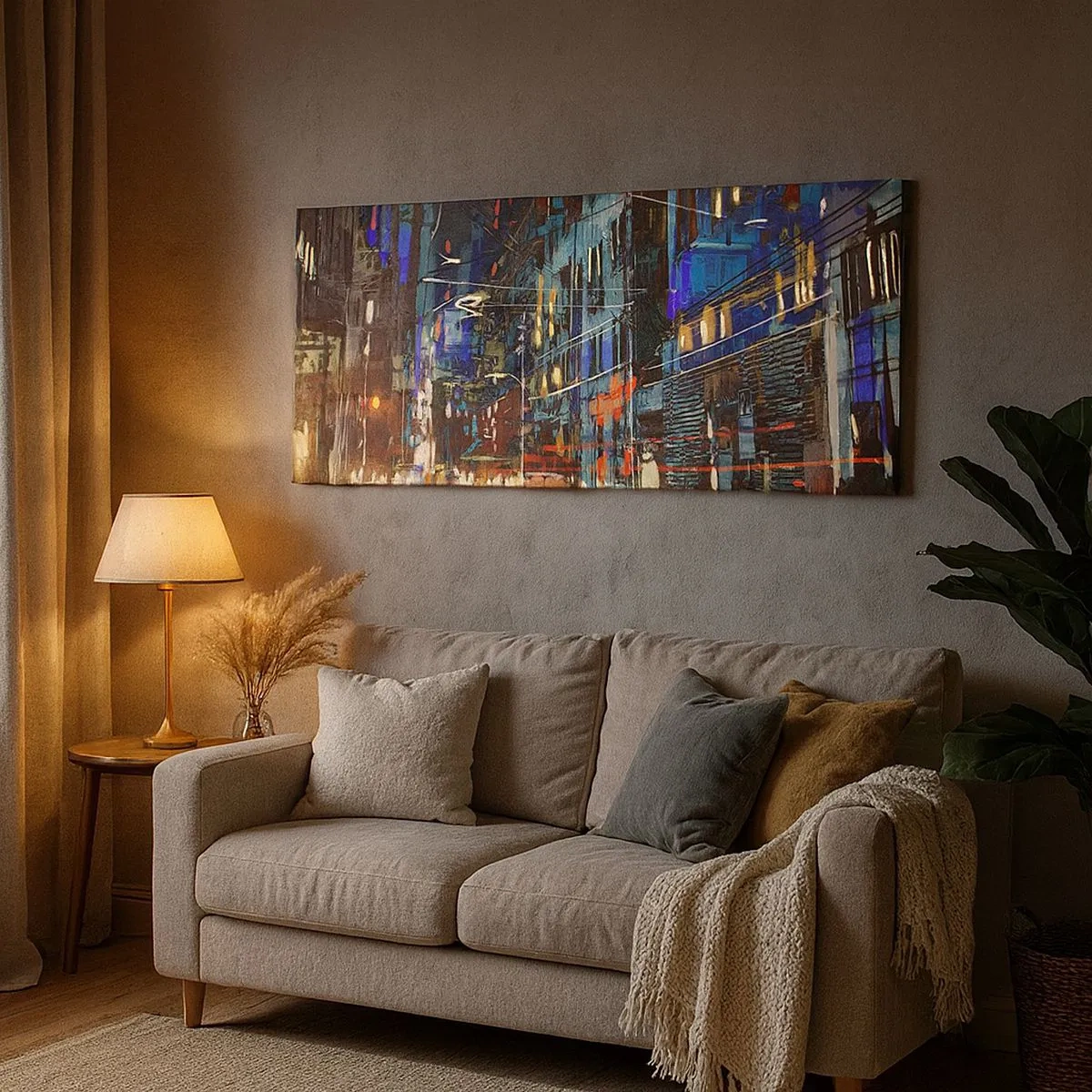 Quadro em tela - O alvoroço da rua à noite - 100x40 cm