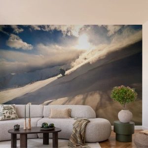 Papel de Parede Standard Eco - Um esquiador em voo em uma encosta de montanha coberta de neve - 100x70cm - O desafio das montanhas - Decoração de parede moderna para a sala de estar e quarto ARTTOR