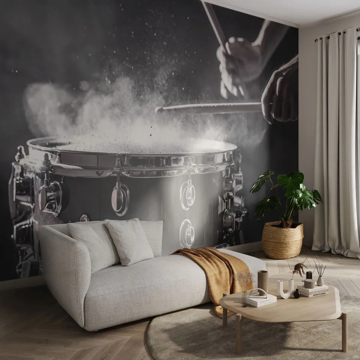 Papel de Parede Premium Sand - Pulso da música - Música, Um instrumento musical, Tambor - 400x280 cm