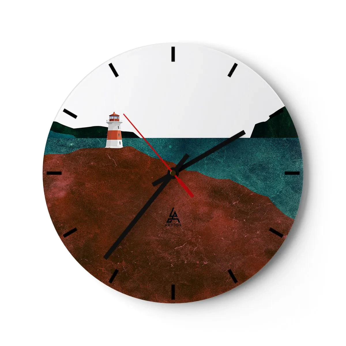Relógio de parede - Relógio em vidro - Um farol em uma colina perto de uma costa tranquila - 30x30cm - Olhando para o mar - Decoração de parede moderna para a sala de estar, cozinha e quarto ARTTOR