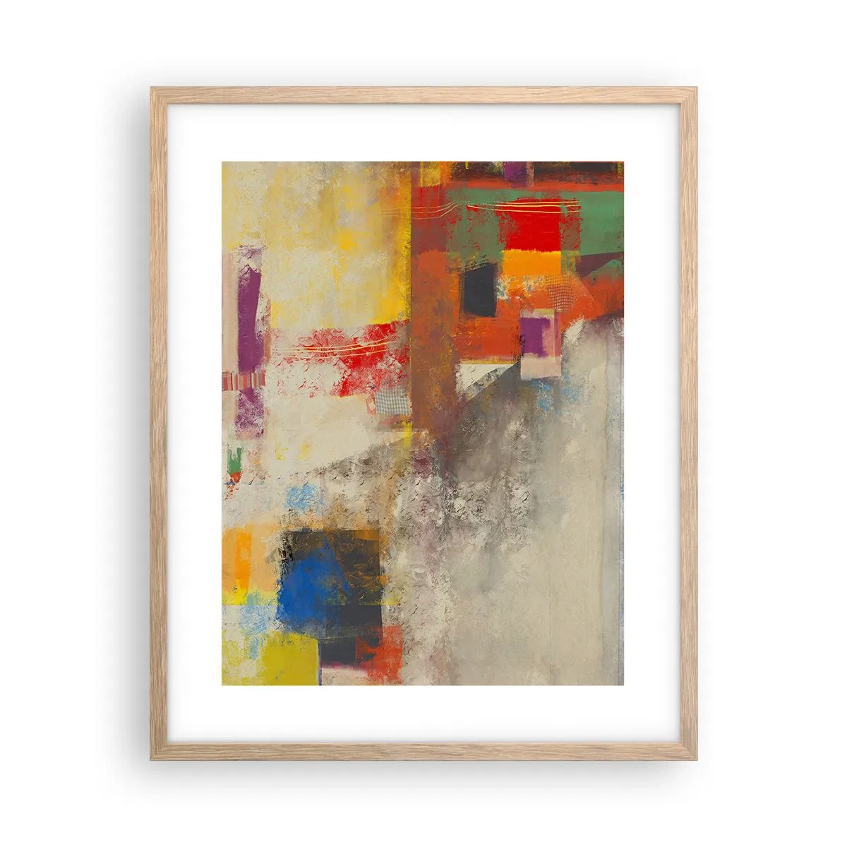Pôster com moldura de carvalho claro - Geometria das cores - 40x50 cm