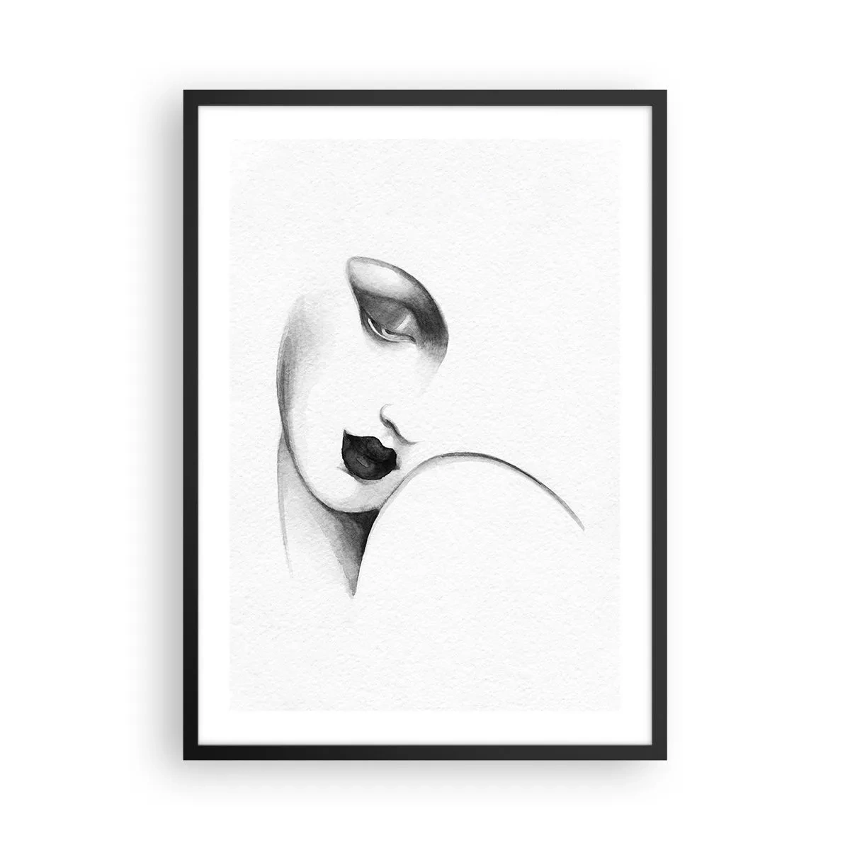 Pôster com moldura preta - Um retrato sutil de uma mulher em estilo preto e branco - 50x70cm - No estilo de Łempicka - Decoração de parede moderna para a sala de estar e quarto ARTTOR