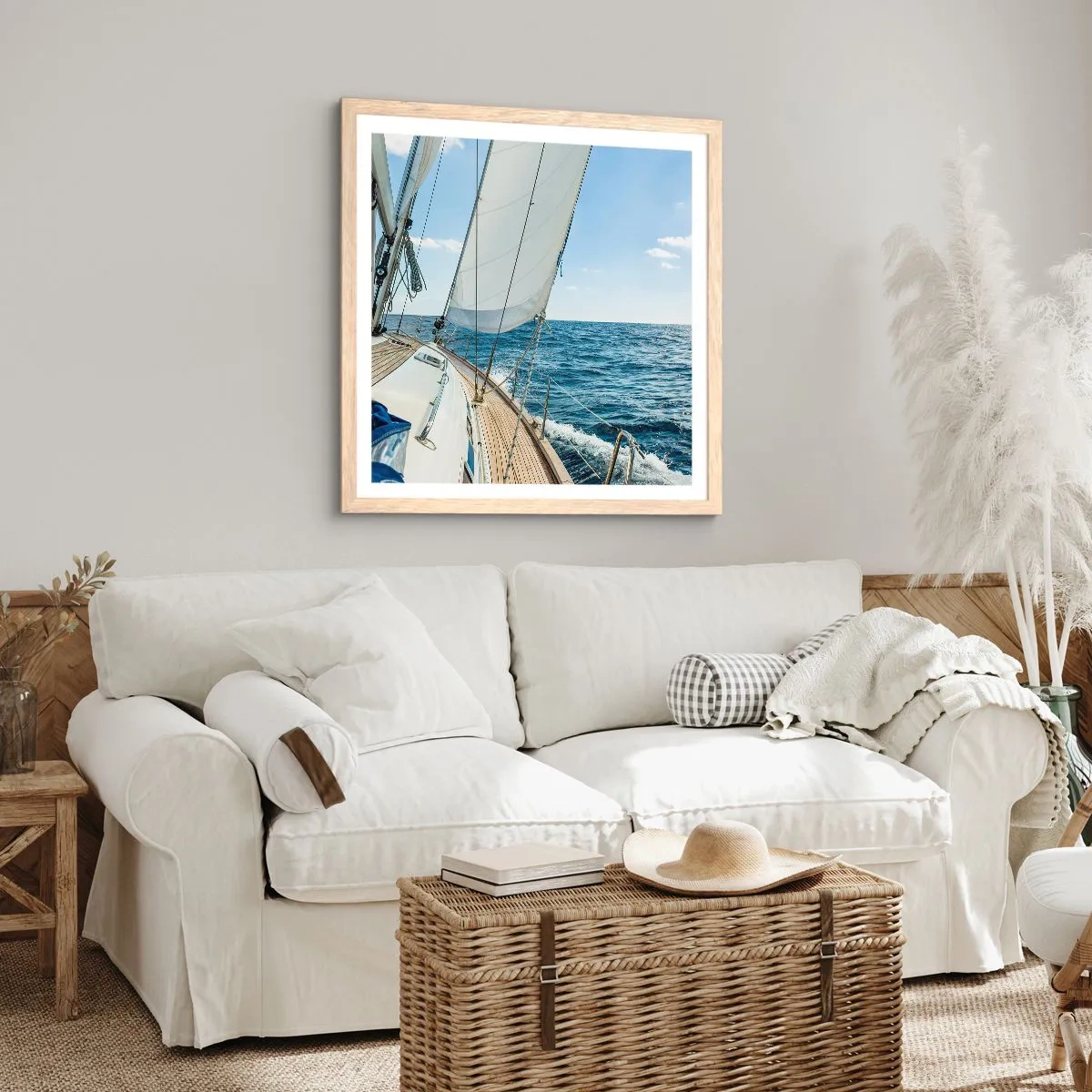 Pôster com moldura de carvalho claro - Ahoy, aventura - 40x40 cm