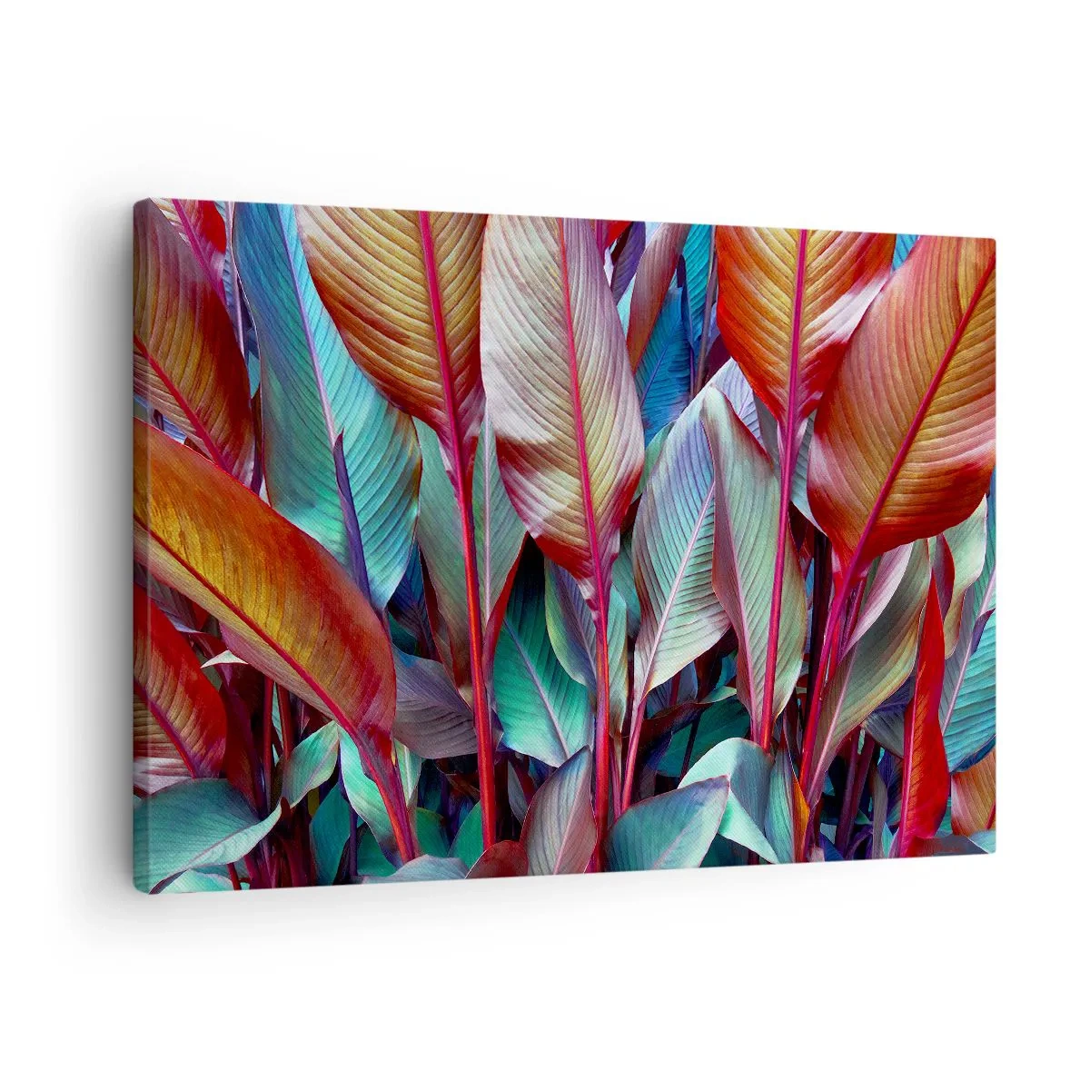 Quadro em tela - Folhas coloridas de plantas tropicais no matagal - 70x50cm - Um matagal colorido - Decoração de parede moderna para a sala de estar e quarto ARTTOR
