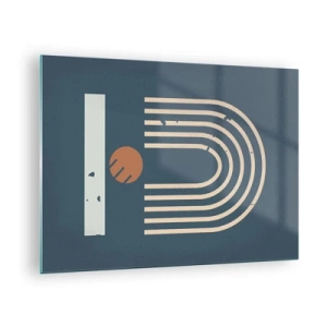 Quadro em vidro - Composição geométrica retrô em fundo escuro - 70x50cm - Geometria em azul marinho - Decoração de parede moderna para a sala de estar e quarto ARTTOR