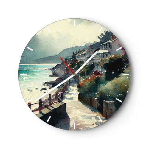Relógio de parede - Relógio em vidro - Cidade mediterrânea - 40x40 cm