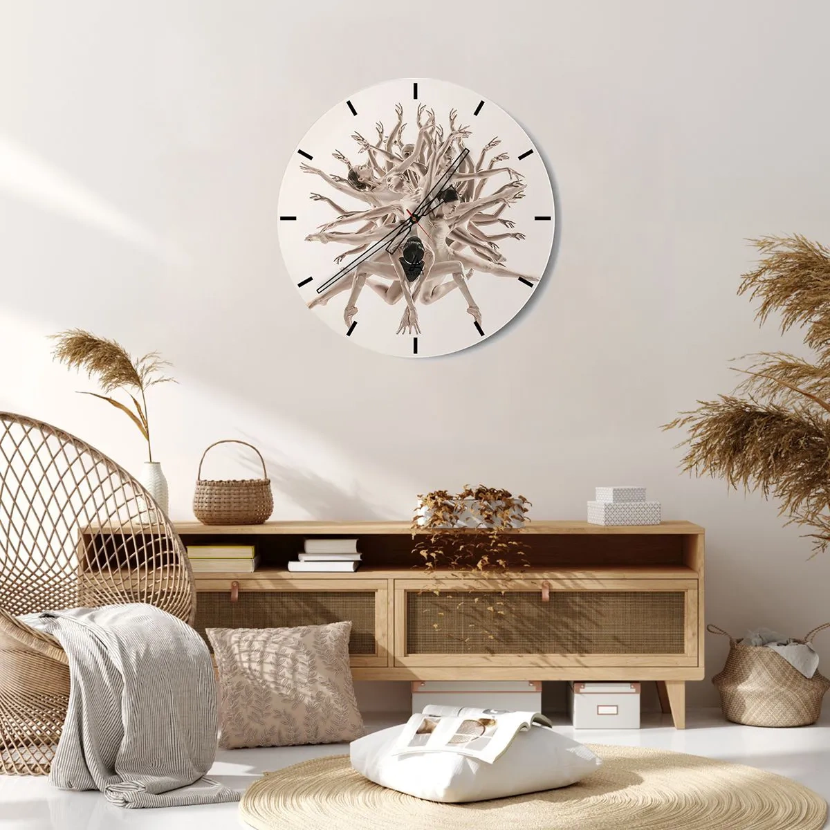 Relógio de parede - Relógio em vidro - Uma composição de silhuetas dançantes em um arranjo dinâmico - 30x30cm - Florescendo na dança - Decoração de parede moderna para a sala de estar, cozinha e quarto ARTTOR