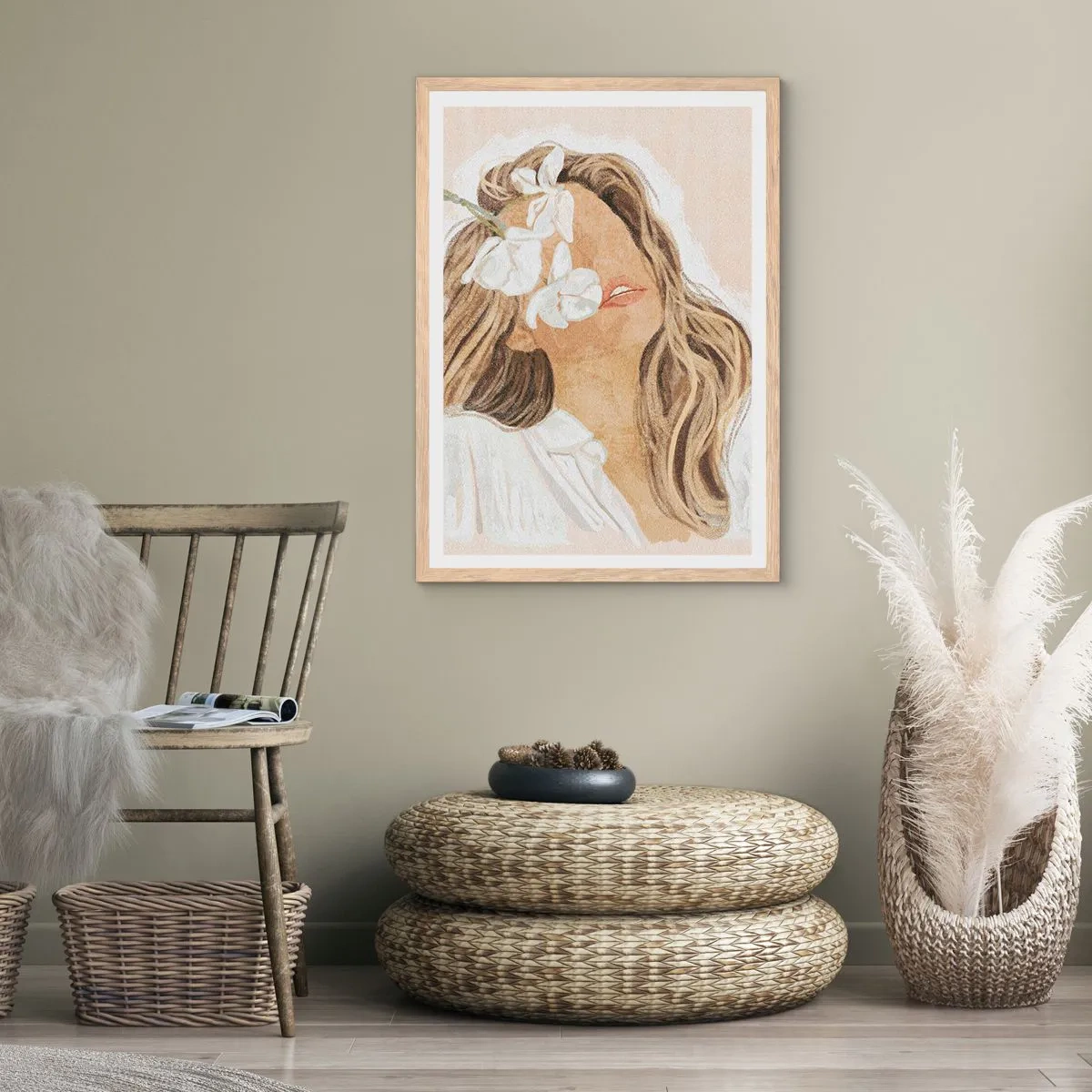 Pôster com moldura de carvalho claro - Entre as flores em êxtase - 30x40 cm