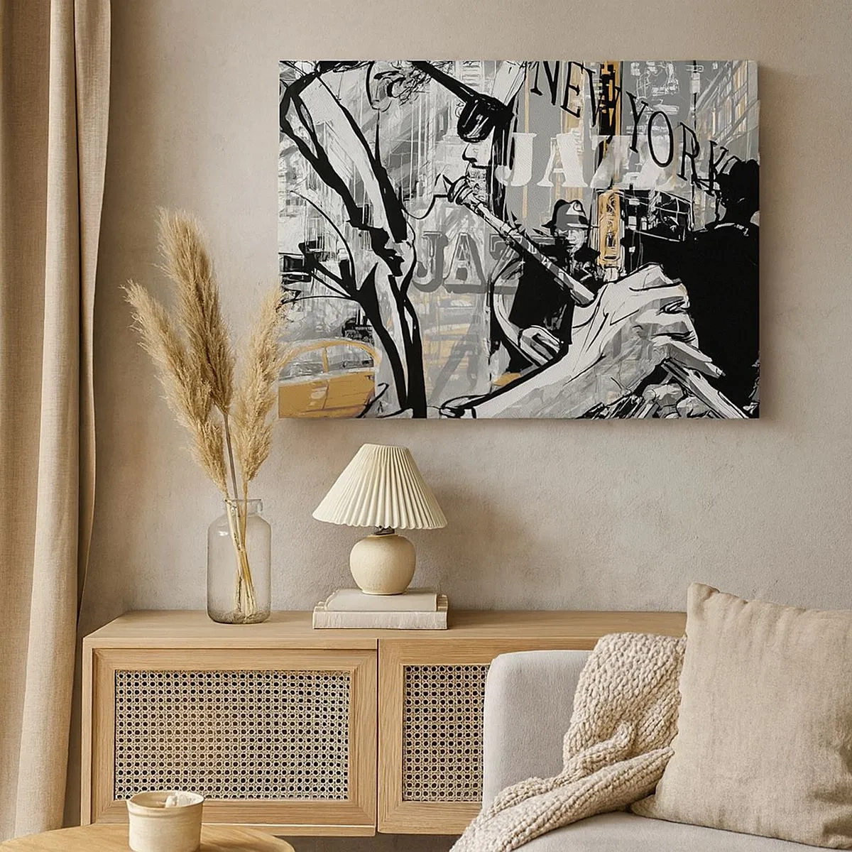 Quadro em tela - Cena de jazz de Nova York - 70x50cm - Ao ritmo de Nova Iorque - Decoração de parede moderna para a sala de estar e quarto ARTTOR