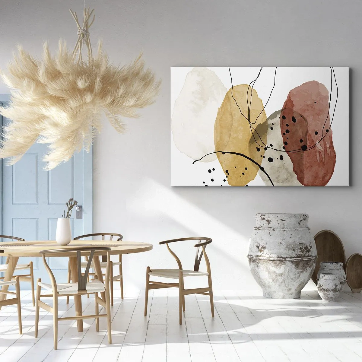 Quadro em tela - Manchas abstratas em tons de bege, amarelo e vermelho - 70x50cm - Como o ar leve e transparente - Decoração de parede moderna para a sala de estar e quarto ARTTOR