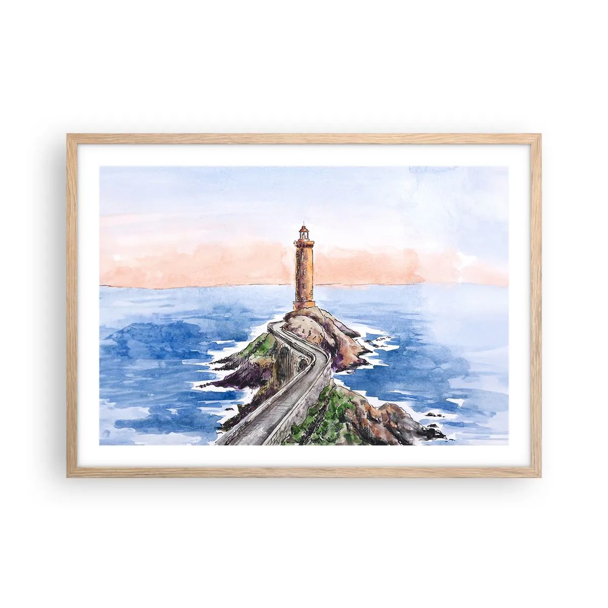 Pôster com moldura de carvalho claro - De frente para o mar - 70x50 cm