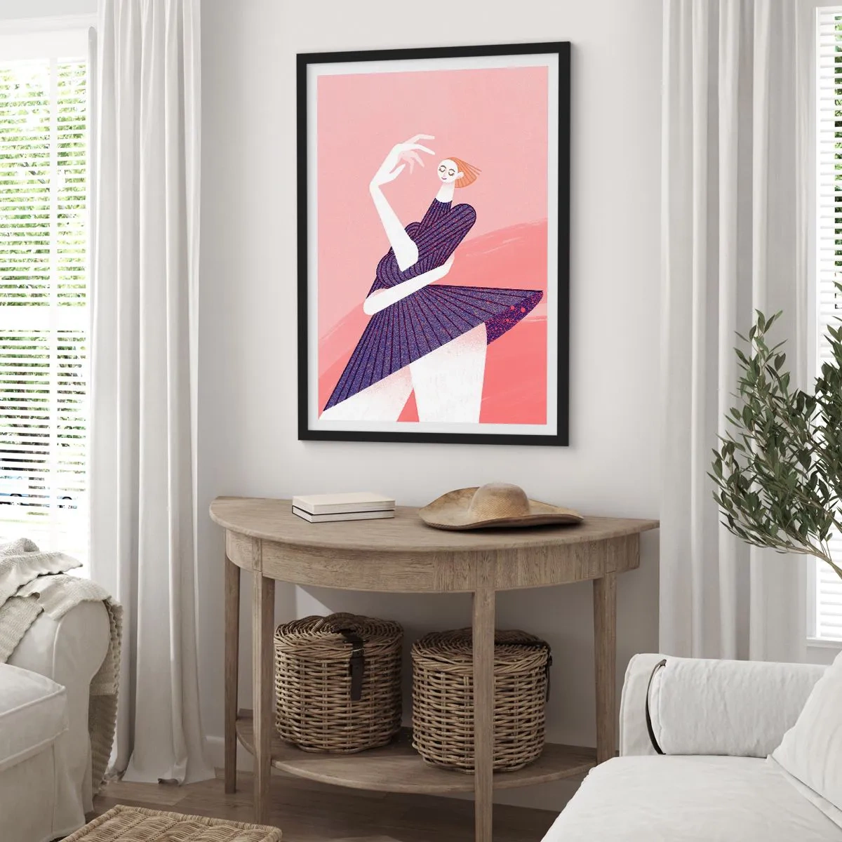 Pôster com moldura preta - Silhueta feminina abstrata em uma pose dinâmica - 50x70cm - Cada passo é um cinto de dança - Decoração de parede moderna para a sala de estar e quarto ARTTOR