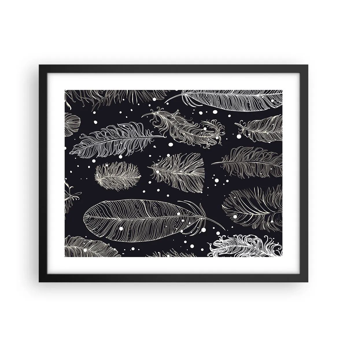 Pôster com moldura preta - Rendas de penas - 50x40 cm