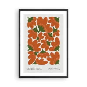Pôster com moldura preta - Flores laranja abstratas em um fundo claro - 50x70cm - Da vida das flores - Decoração de parede moderna para a sala de estar e quarto ARTTOR