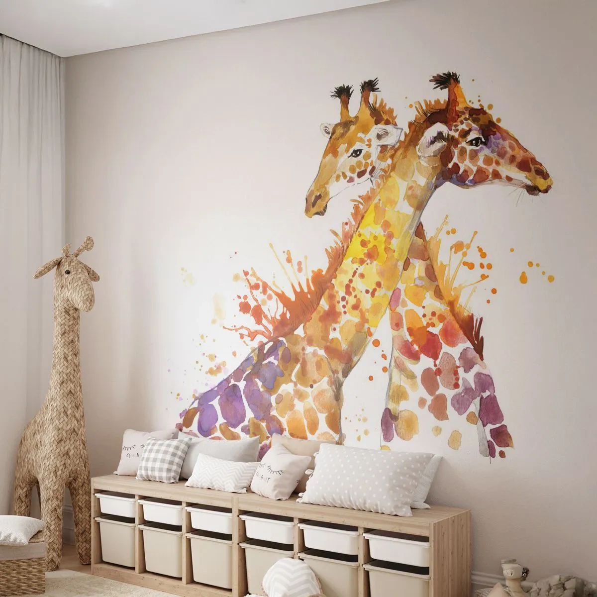 Papel de Parede Premium Sand - É amizade ou é amor? - Animais, Girafa, Gráficos - 100x70 cm
