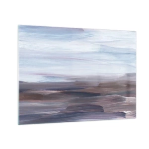 Quadro em vidro - Listras horizontais de água em tons de azul e marrom em estilo abstrato - 70x50cm - Elementos: água - Decoração de parede moderna para a sala de estar e quarto ARTTOR