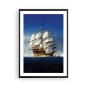 Pôster com moldura preta - Um veleiro em alto mar a toda vela sob a luz do sol - 50x70cm - A grande glória! - Decoração de parede moderna para a sala de estar e quarto ARTTOR