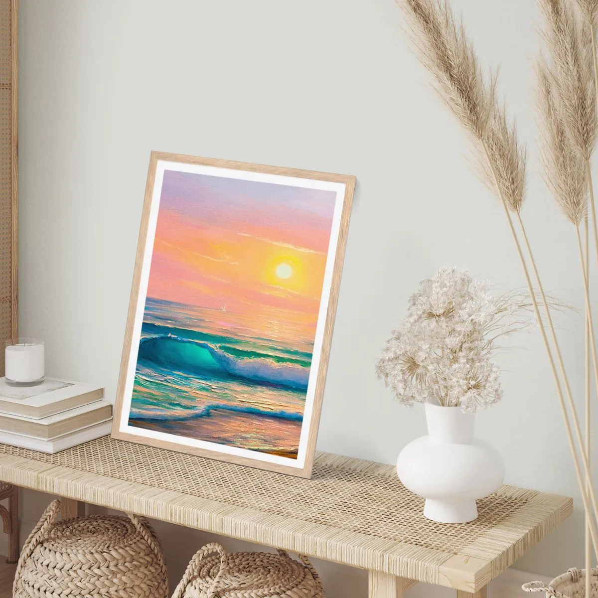 Pôster com moldura de carvalho claro - O canto turquesa das ondas - 30x40 cm
