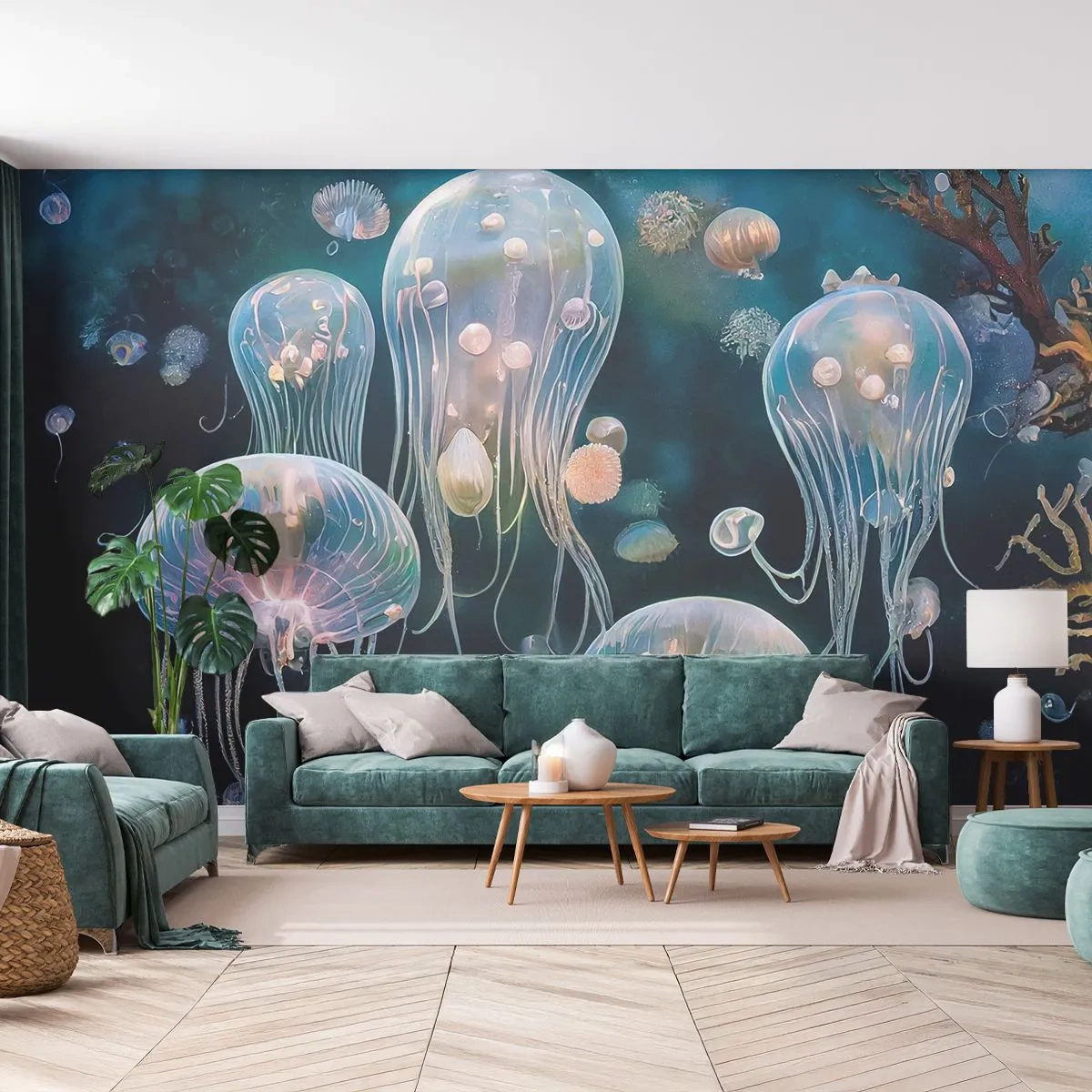 Papel de Parede Premium Sand - Bola Subaquática - Medusa, Animais, Profundidades - 100x70 cm