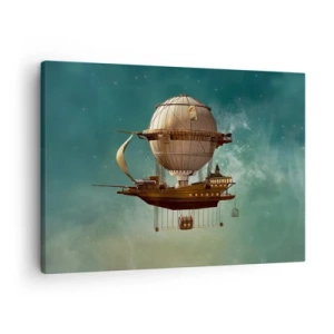 Quadro em tela - Um dirigível fantástico contra o céu esverdeado - 70x50cm - Saudações de Júlio Verne - Decoração de parede moderna para a sala de estar e quarto ARTTOR