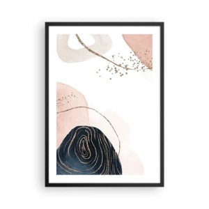 Pôster com moldura preta - Formas abstratas em tons pastéis com detalhes dourados - 50x70cm - Tudo flui - Decoração de parede moderna para a sala de estar e quarto ARTTOR