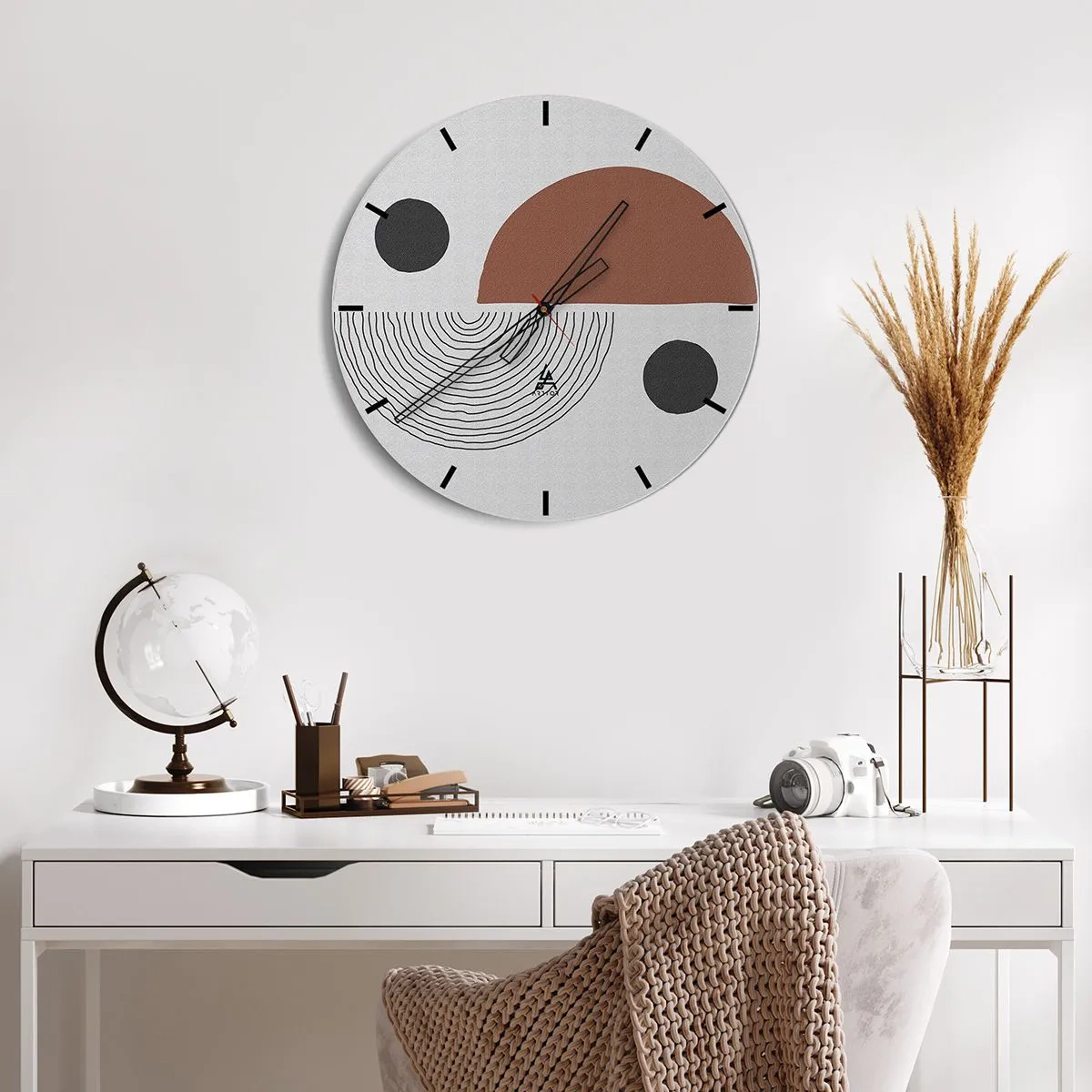 Relógio de parede - Relógio em vidro - Padrão geométrico em tons de marrom e preto - 30x30cm - Perfeição das rodas - Decoração de parede moderna para a sala de estar, cozinha e quarto ARTTOR